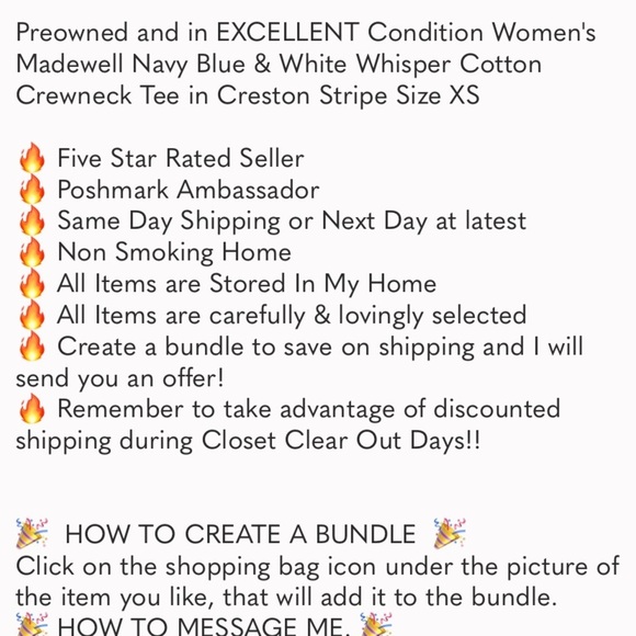 Madewell Navy Blue & White Whisper Cotton Crewneck Tee in Creston Stripe Size XS - Picture 7 of 7